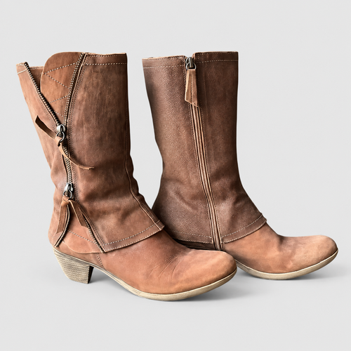 Amelinde | Women’s Layered Mid-Calf Boots — Brown