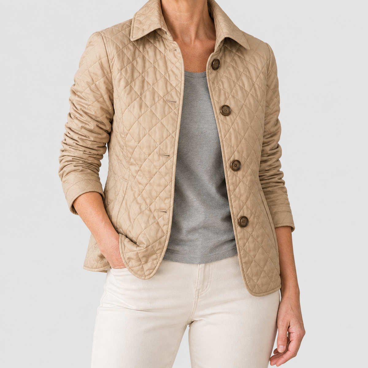 Amparina | Women’s Tailored Button-Front Jacket — Beige