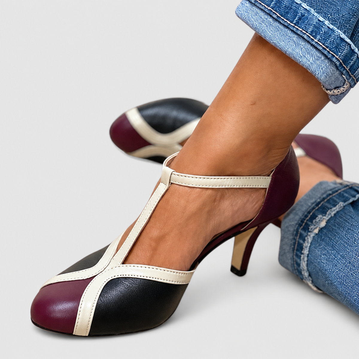 Anais-Claire | Women’s T-Strap Heels — Black