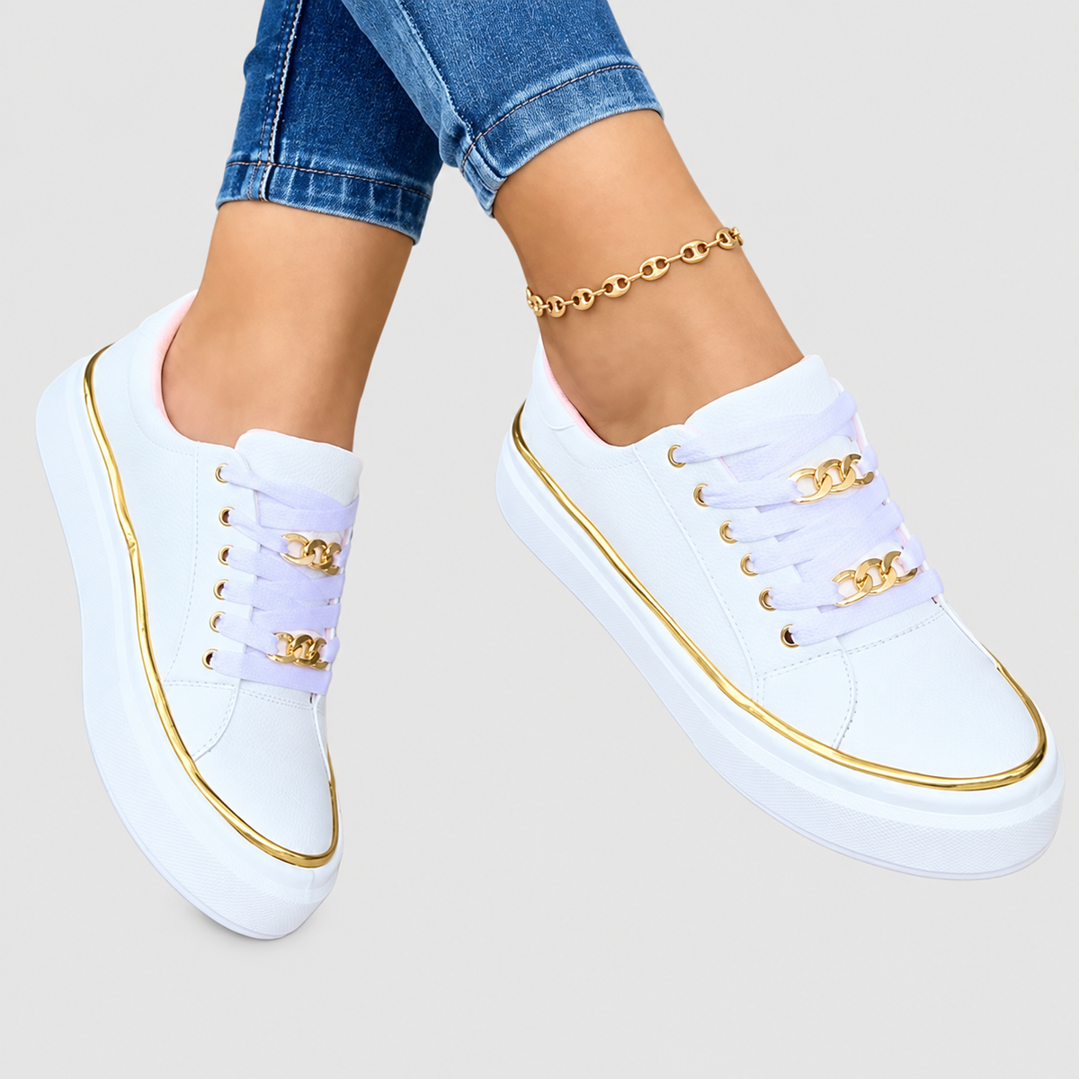 Anais | Women’s Chain-Detail Lace-Up Platform Sneakers — product detail 2
