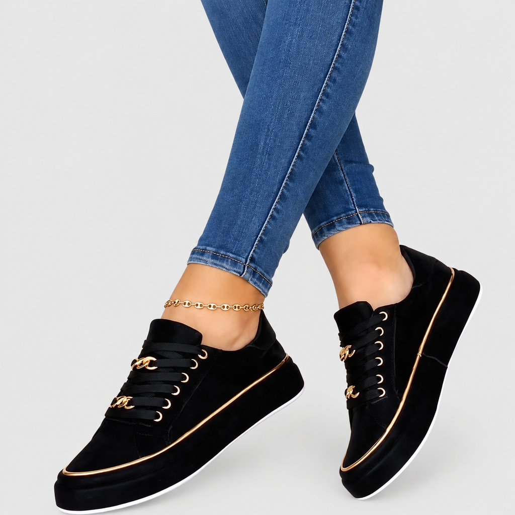 Anais | Women’s Chain-Detail Lace-Up Platform Sneakers — Black
