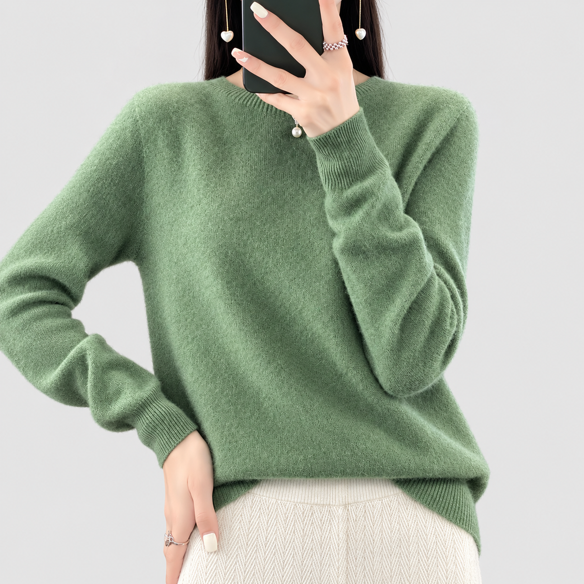 Anika | Women’s Relaxed-Fit Crew-Neck Knit Sweater — Turquoise