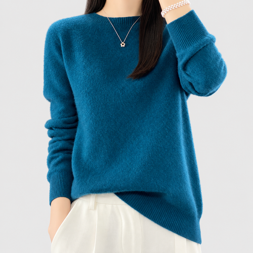 Anika | Women’s Relaxed-Fit Crew-Neck Knit Sweater — Blue-Green