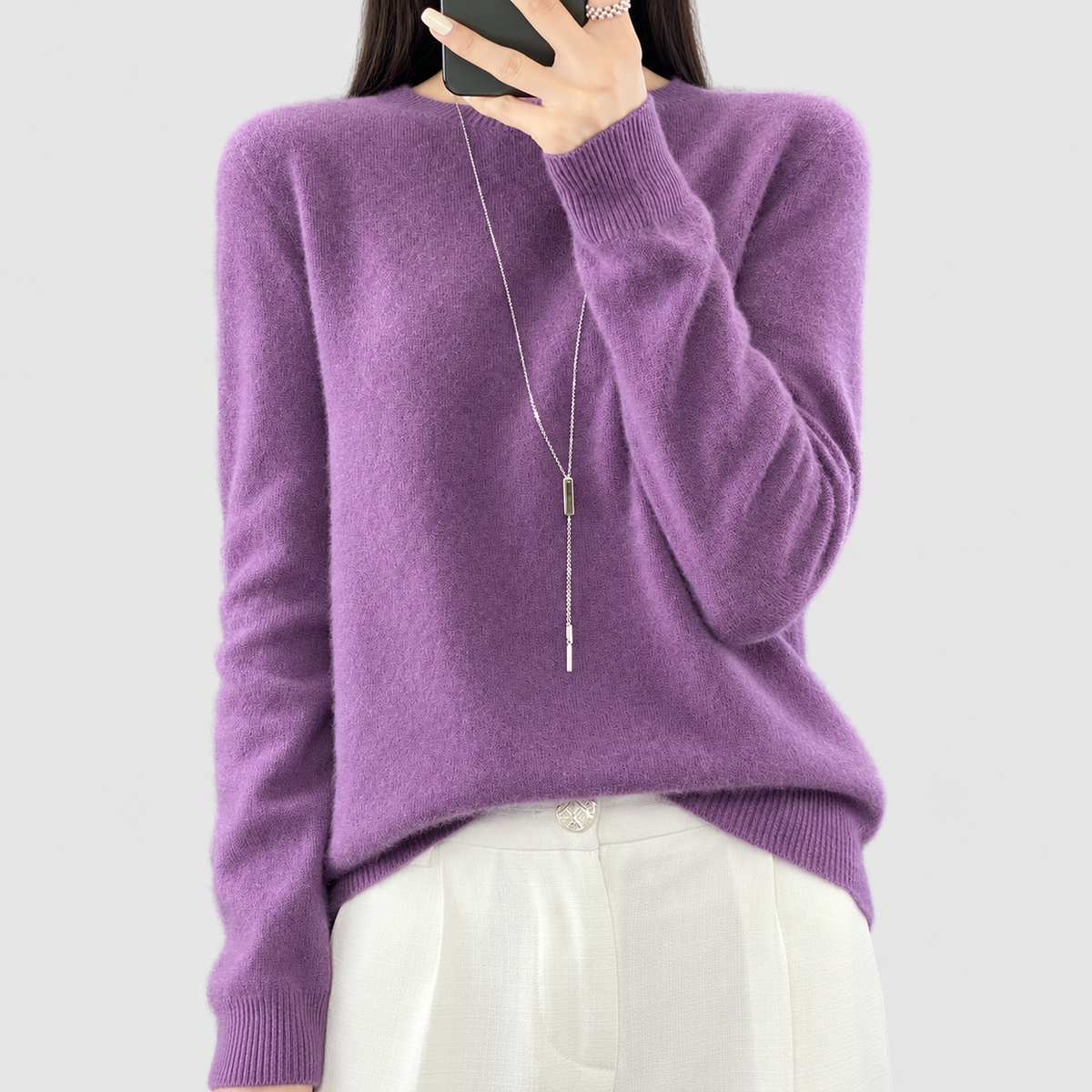 Anika | Women’s Relaxed-Fit Crew-Neck Knit Sweater — Violet