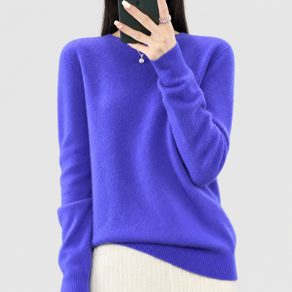 Anika | Women’s Relaxed-Fit Crew-Neck Knit Sweater — Blue Violet
