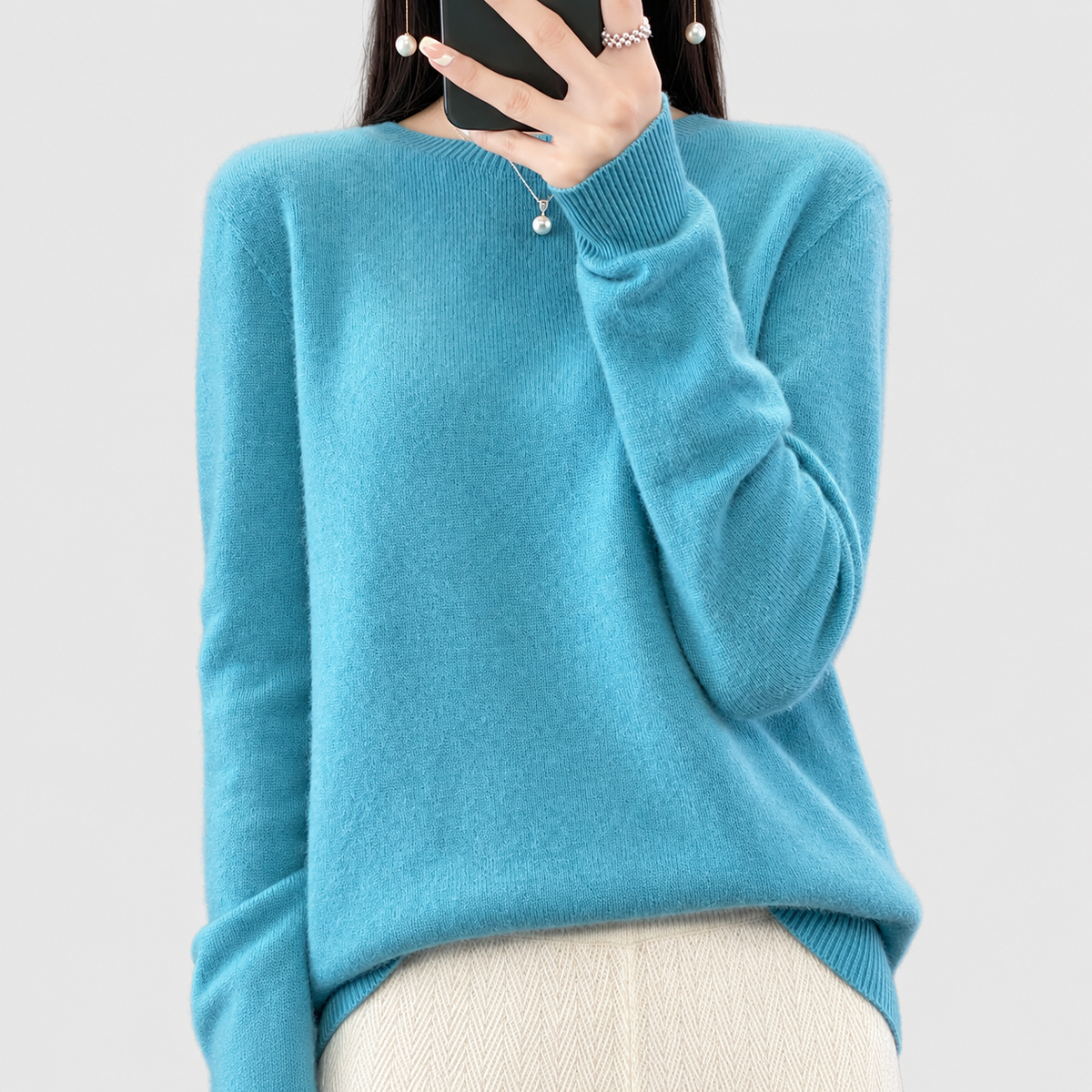 Anika | Women’s Relaxed-Fit Crew-Neck Knit Sweater — Blue