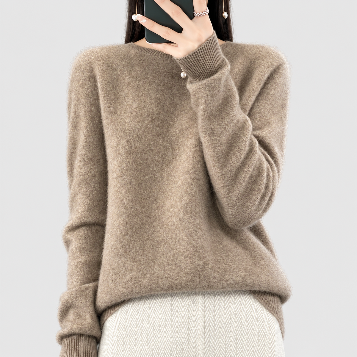 Anika | Women’s Relaxed-Fit Crew-Neck Knit Sweater — Camel