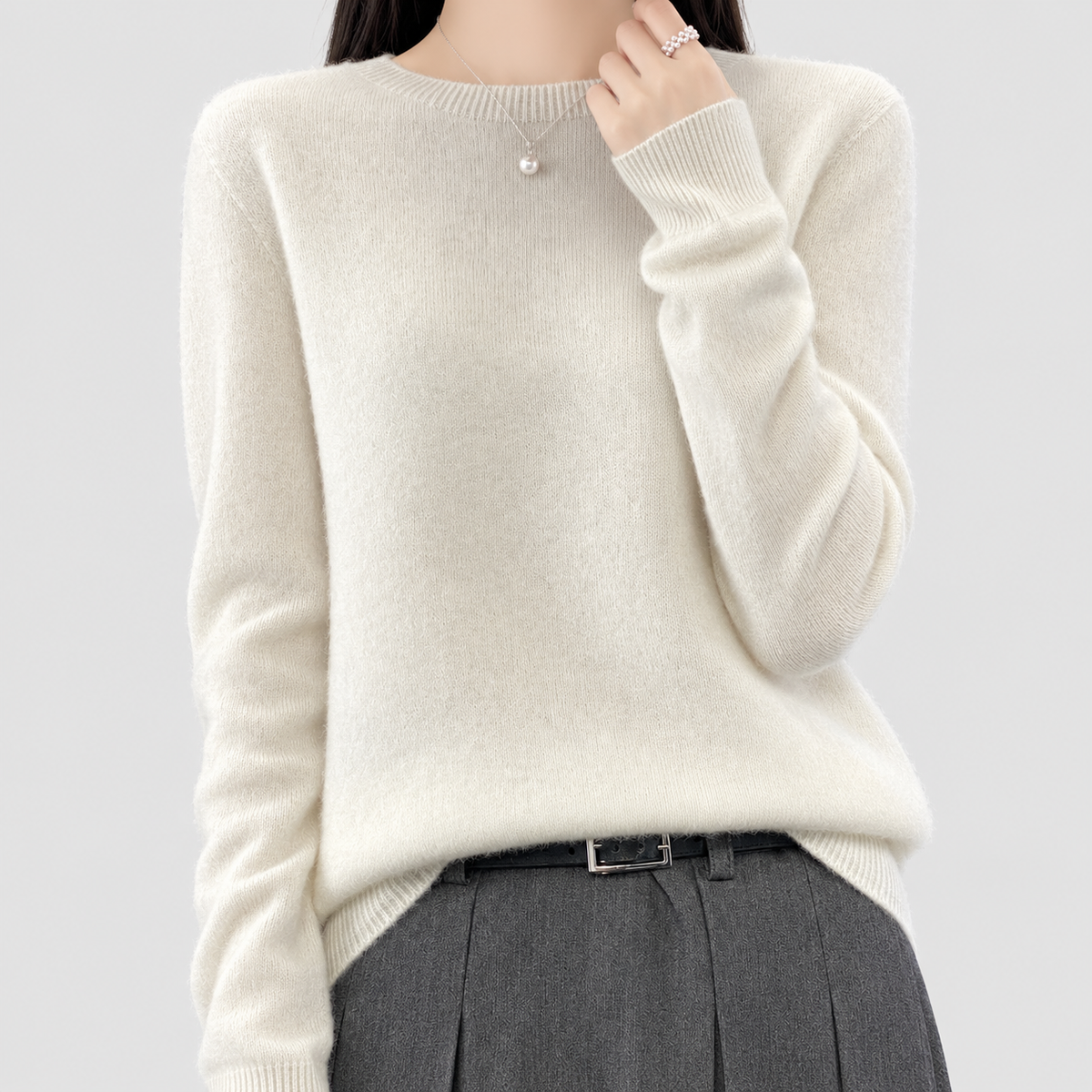 Anika | Women’s Relaxed-Fit Crew-Neck Knit Sweater — White