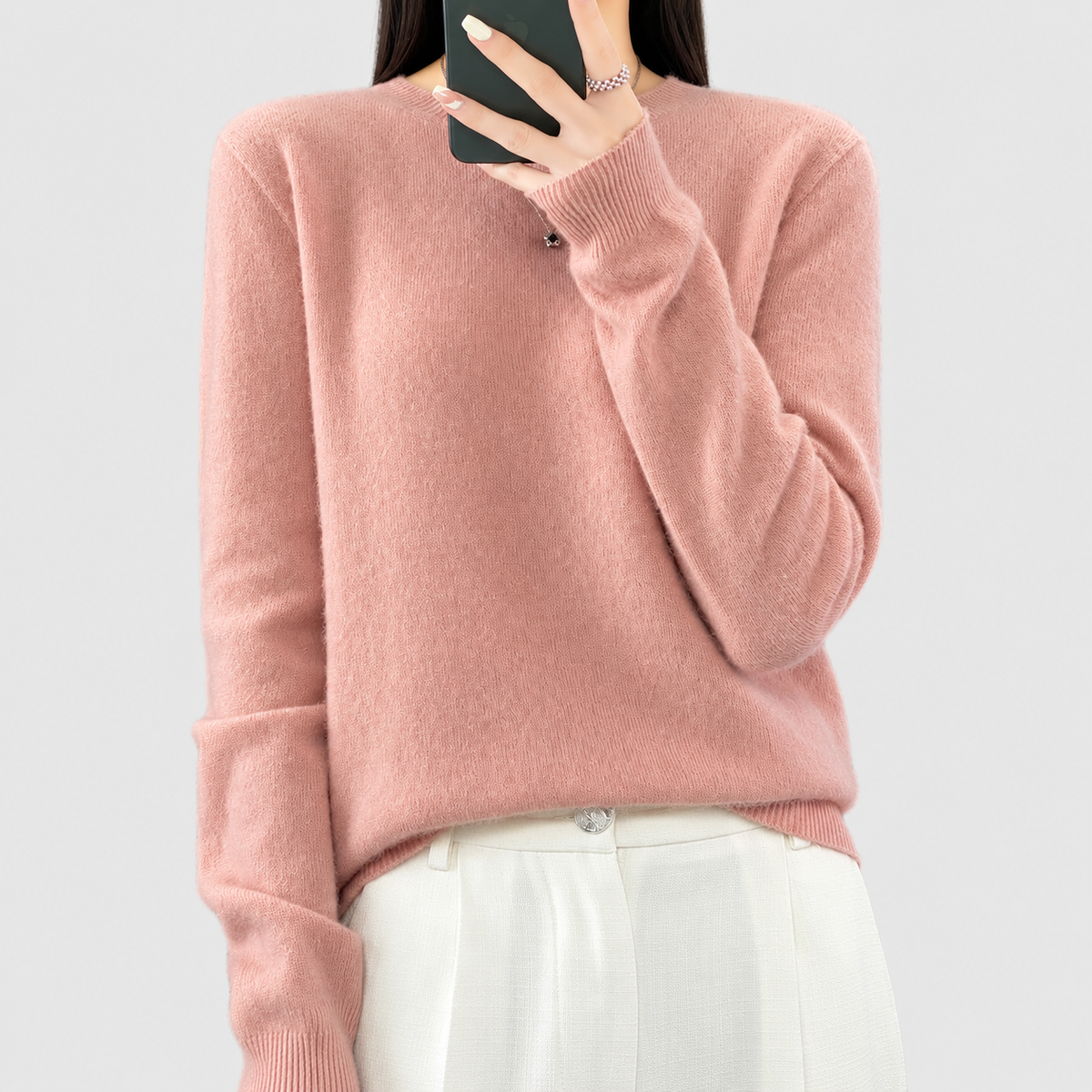 Anika | Women’s Relaxed-Fit Crew-Neck Knit Sweater — Pink