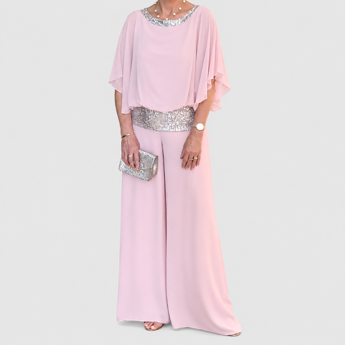 Annabelle-Claire | Women’s Embellished Top and Wide-Leg Pants Set — product detail 1