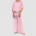 Annabelle-Claire | Women’s Embellished Top and Wide-Leg Pants Set — Pink