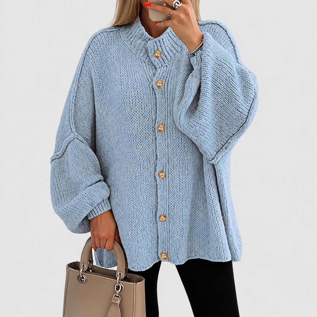 Annabelle | Women’s Chunky Button-Front Long-Sleeve Jacket — Blue