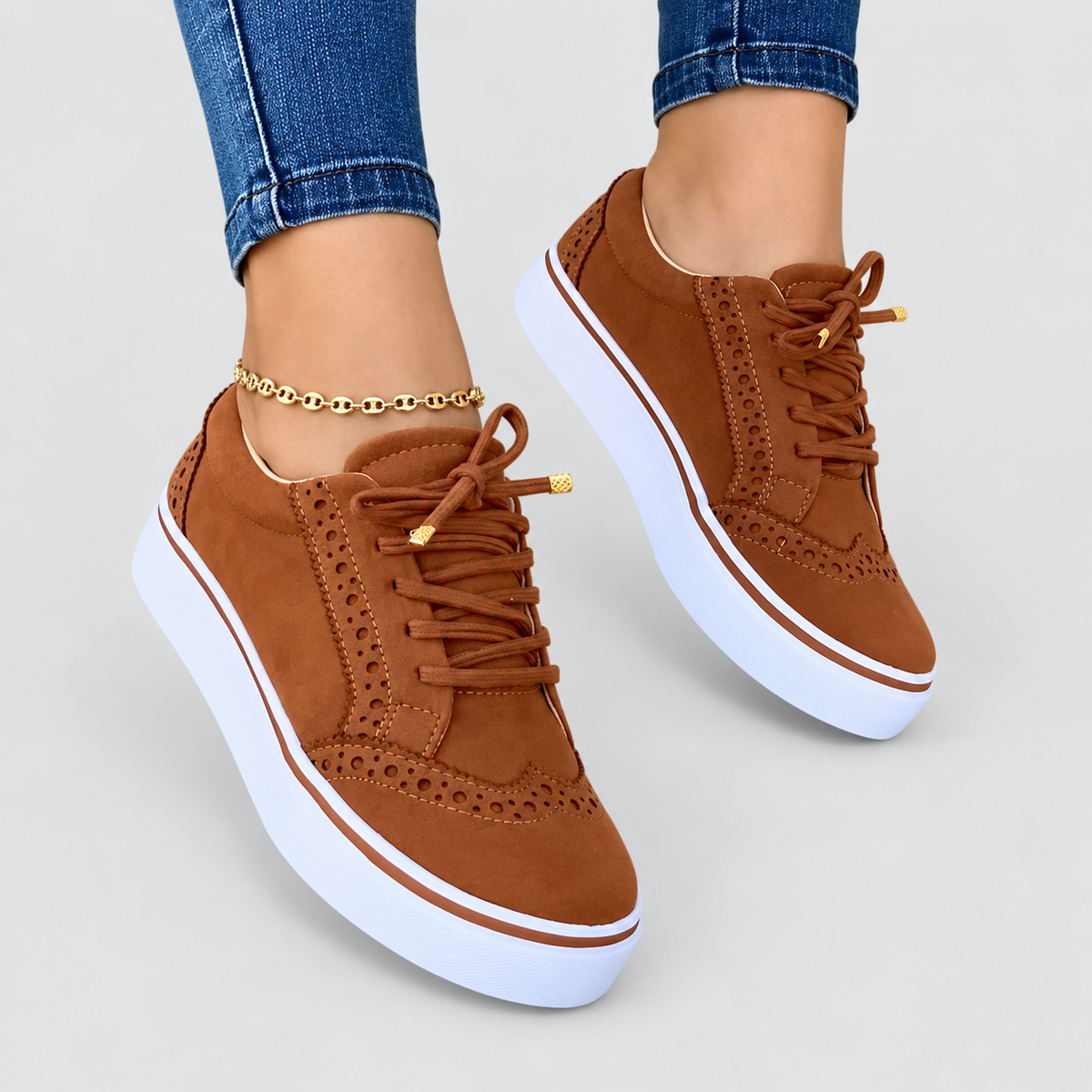 Annelise | Women’s Lace-Up Casual Sneakers — Brown