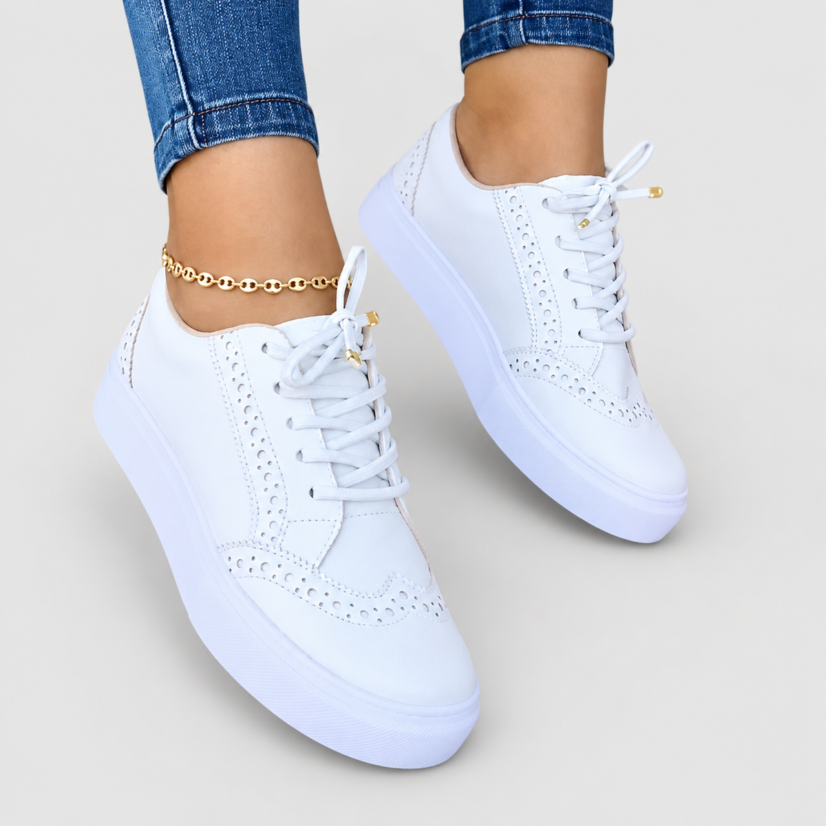 Annelise | Women’s Lace-Up Casual Sneakers — White