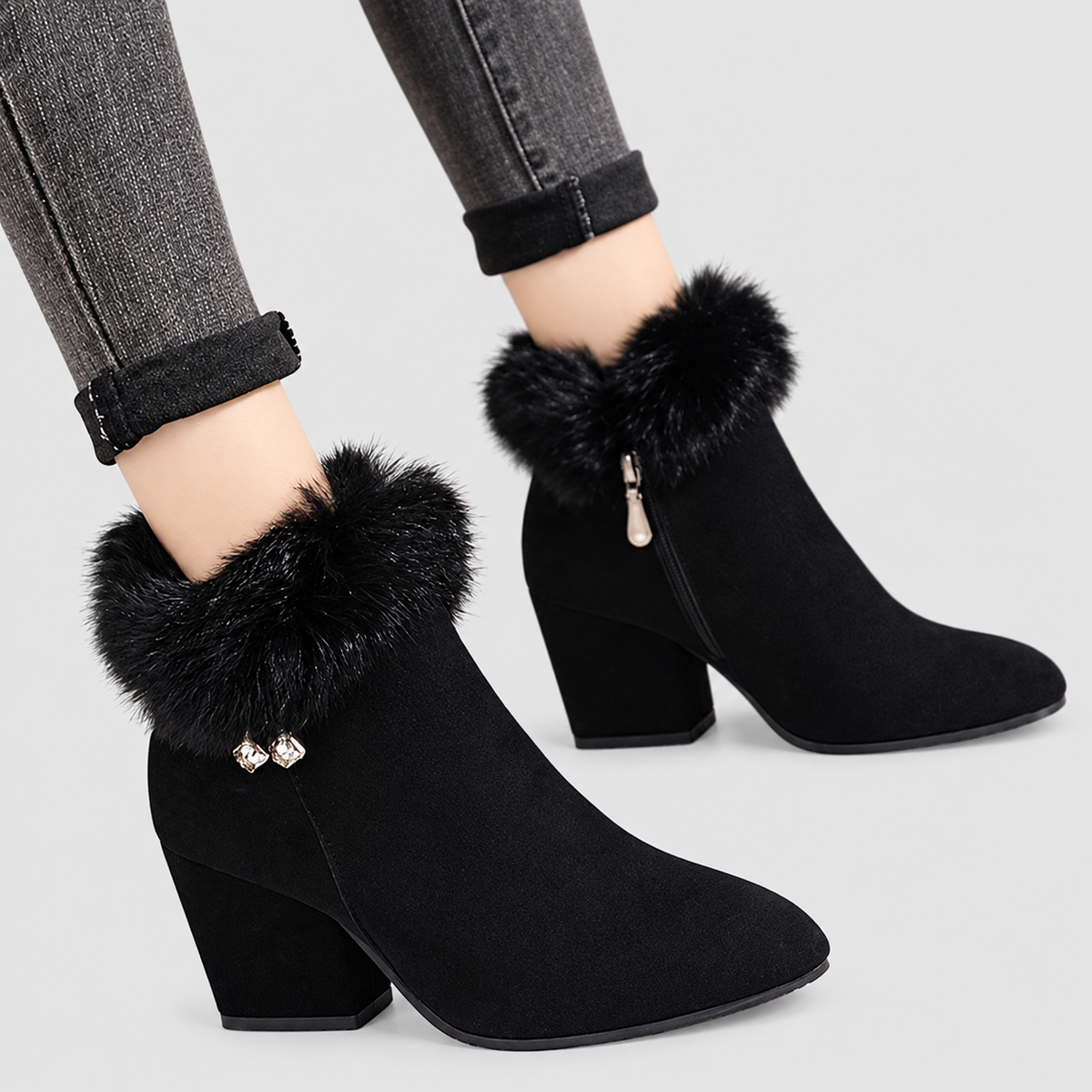 Annora | Women’s Plush-Trim Block-Heel Ankle Boots — product detail 3