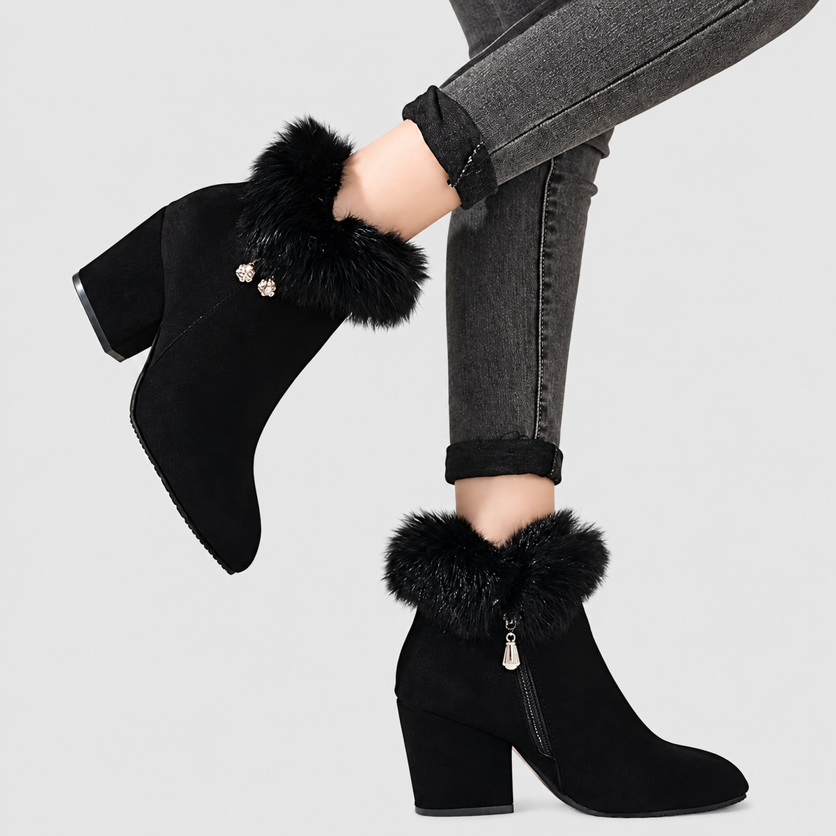 Annora | Women’s Plush-Trim Block-Heel Ankle Boots — product detail 4