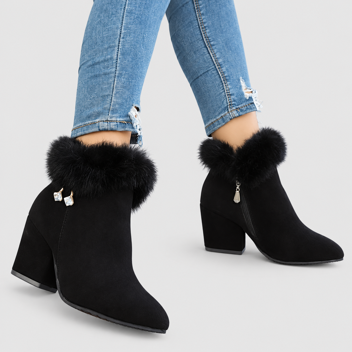 Annora | Women’s Plush-Trim Block-Heel Ankle Boots — product detail 10