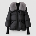 Anora | Women’s Padded Winter Puffer Jacket with Detachable Collar — Black