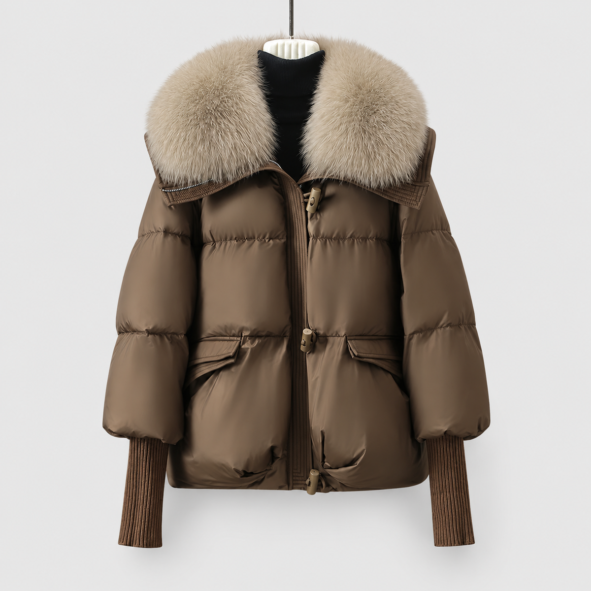 Anora | Women’s Padded Winter Puffer Jacket with Detachable Collar — Brown