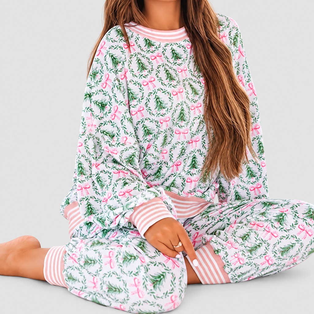 Arabella-Claire | Women’s Bow-Print Long-Sleeve Lounge Set — product detail 1