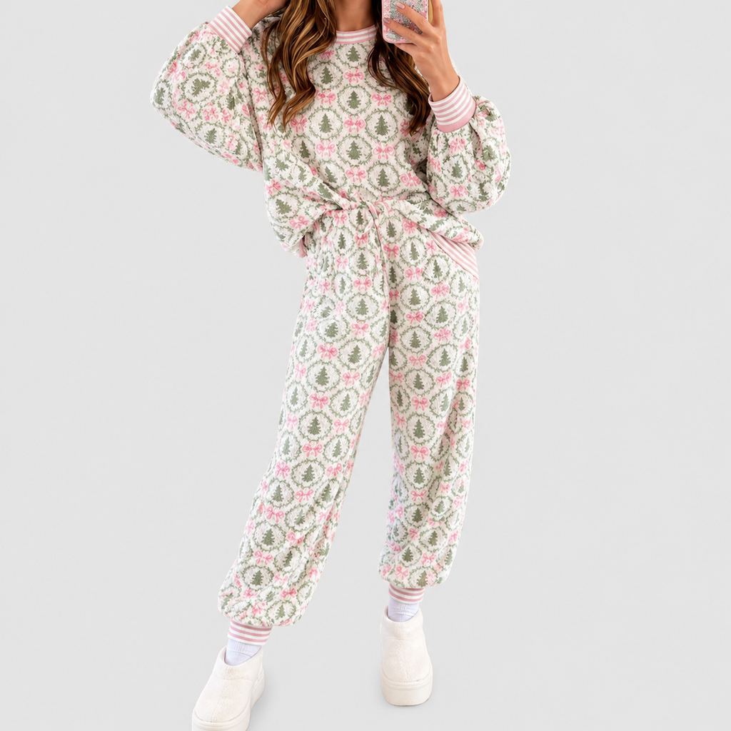 Arabella-Claire | Women’s Bow-Print Long-Sleeve Lounge Set — product detail 2