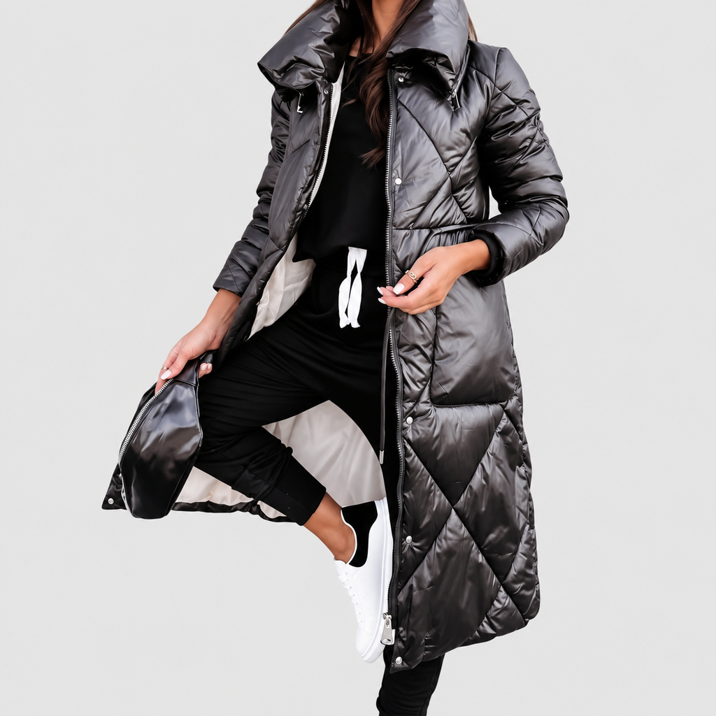 Arabella | Women’s Quilted Coat with Pockets — Black