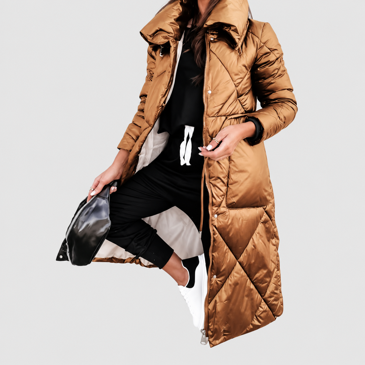 Arabella | Women’s Quilted Coat with Pockets — Khaki