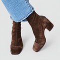 Arielle | Women’s Faux-Suede Heeled Ankle Boots with Square Toe — Brown