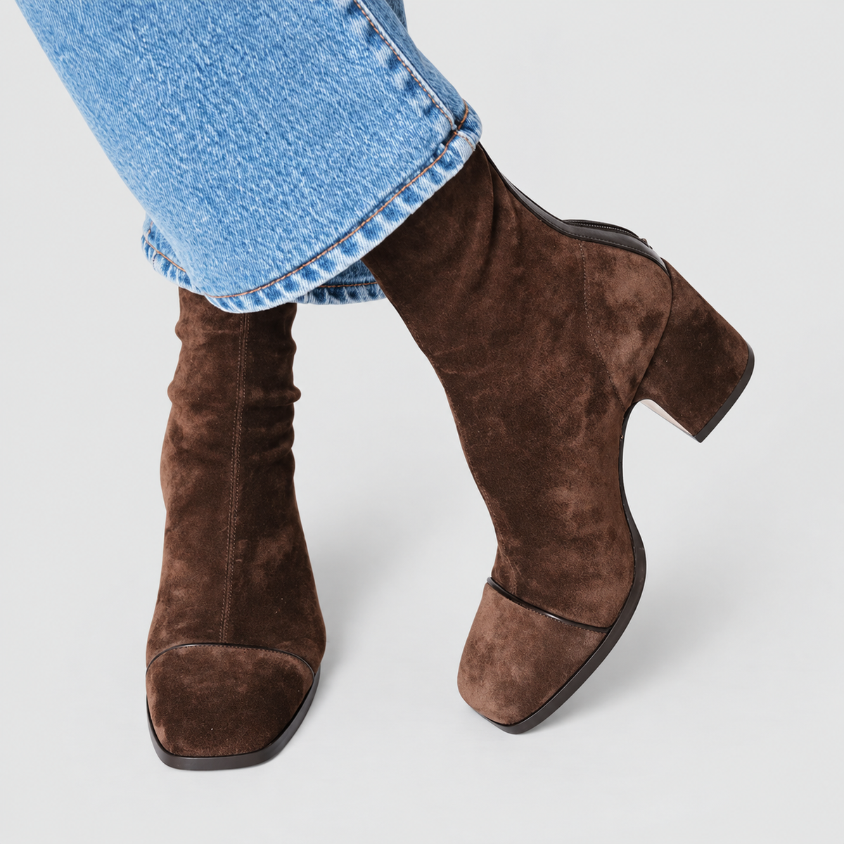 Arielle | Women’s Faux-Suede Heeled Ankle Boots with Square Toe — Brown