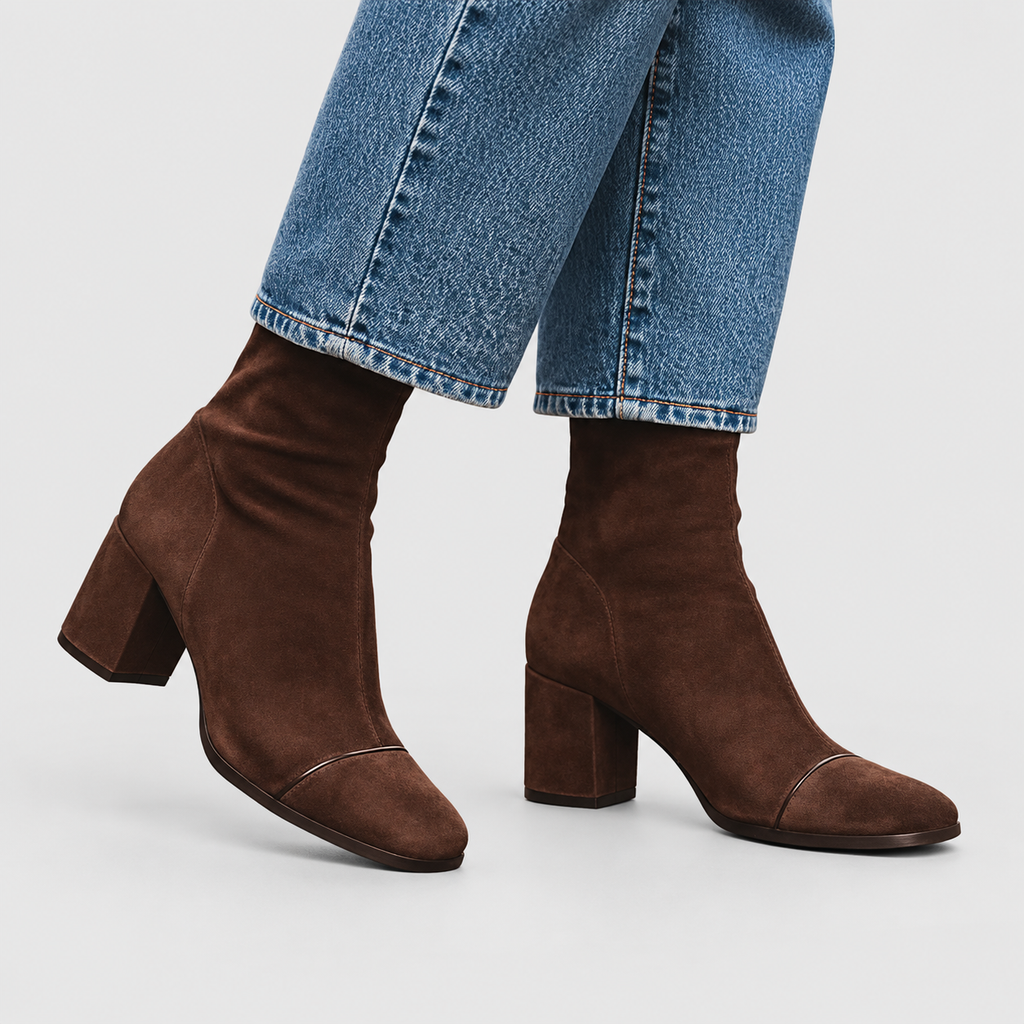 Arielle | Women’s Faux-Suede Heeled Ankle Boots with Square Toe — product detail 2