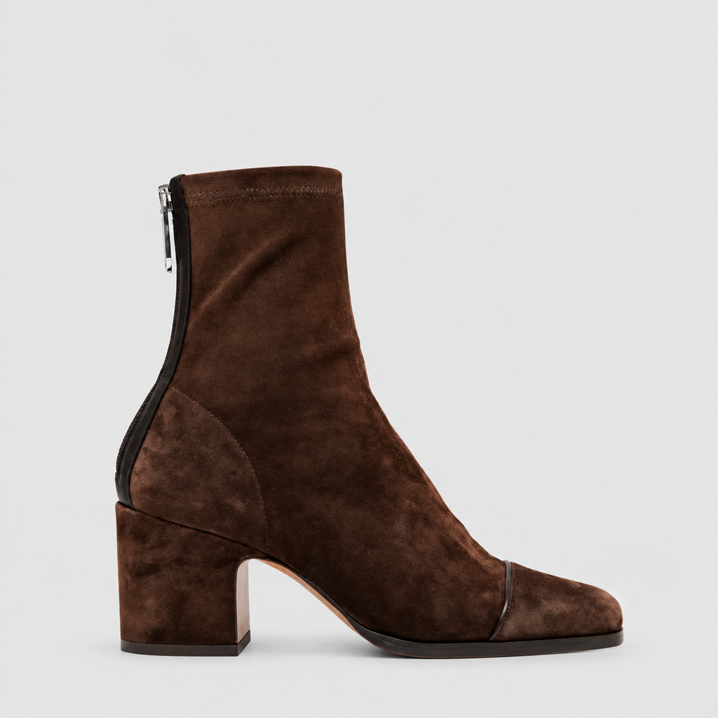 Arielle | Women’s Faux-Suede Heeled Ankle Boots with Square Toe — product detail 3