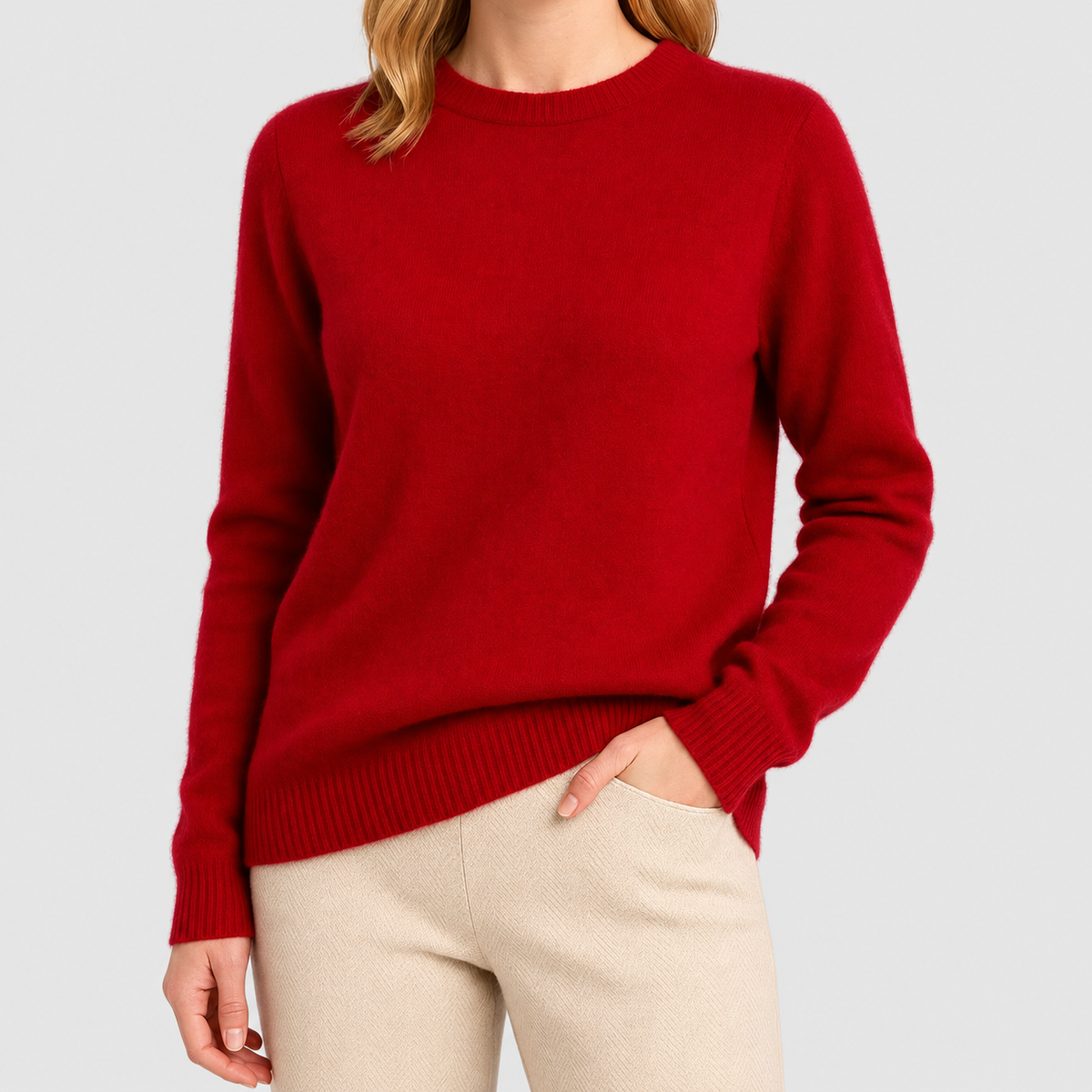 Arietta | Women’s Crew-Neck Long-Sleeve Knit Sweater — Bright Red