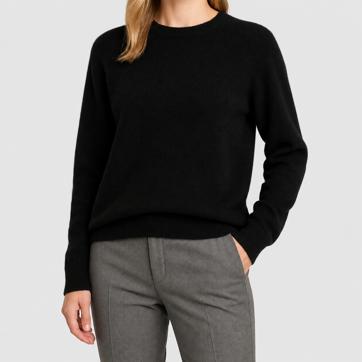 Arietta | Women’s Crew-Neck Long-Sleeve Knit Sweater — Black