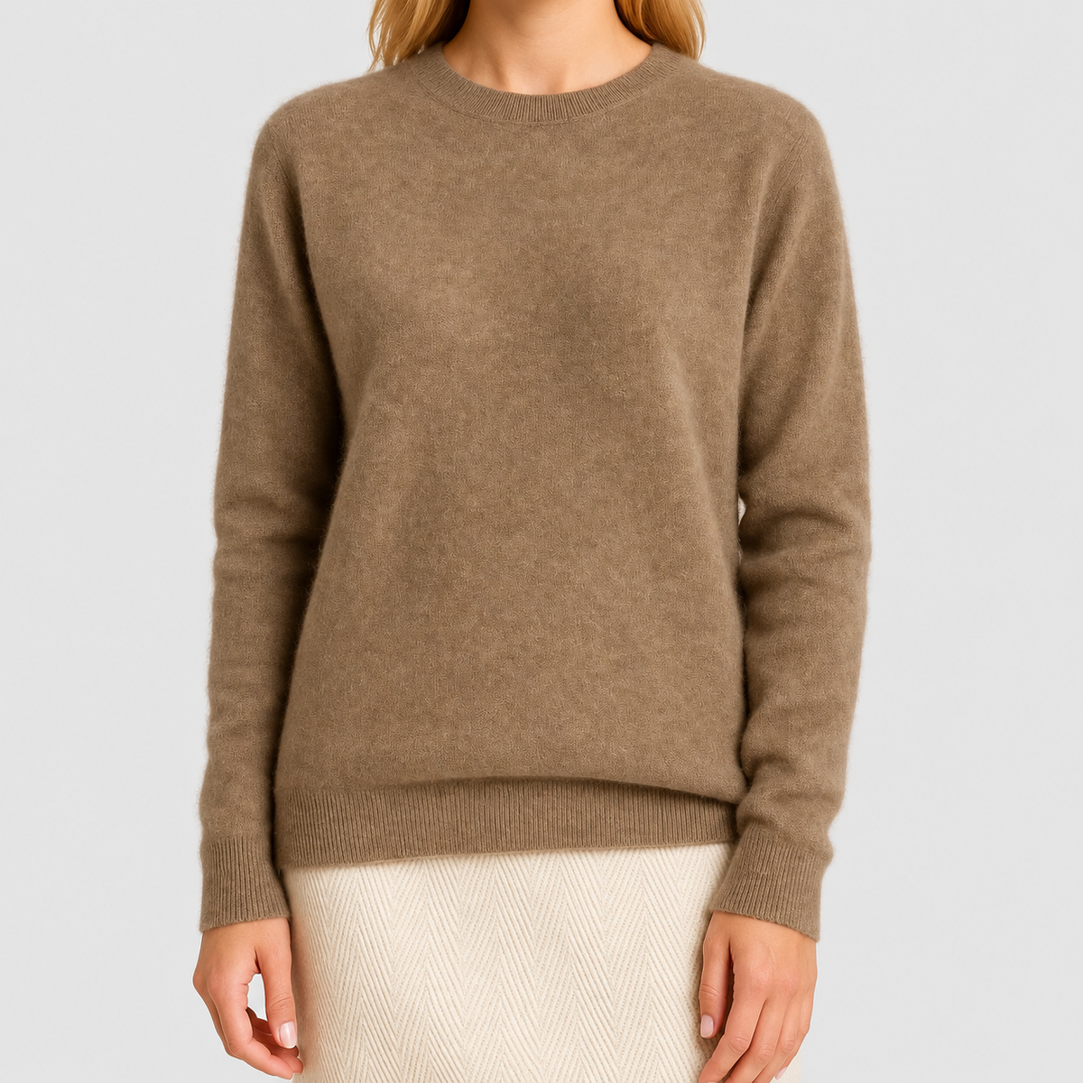 Arietta | Women’s Crew-Neck Long-Sleeve Knit Sweater — Khaki