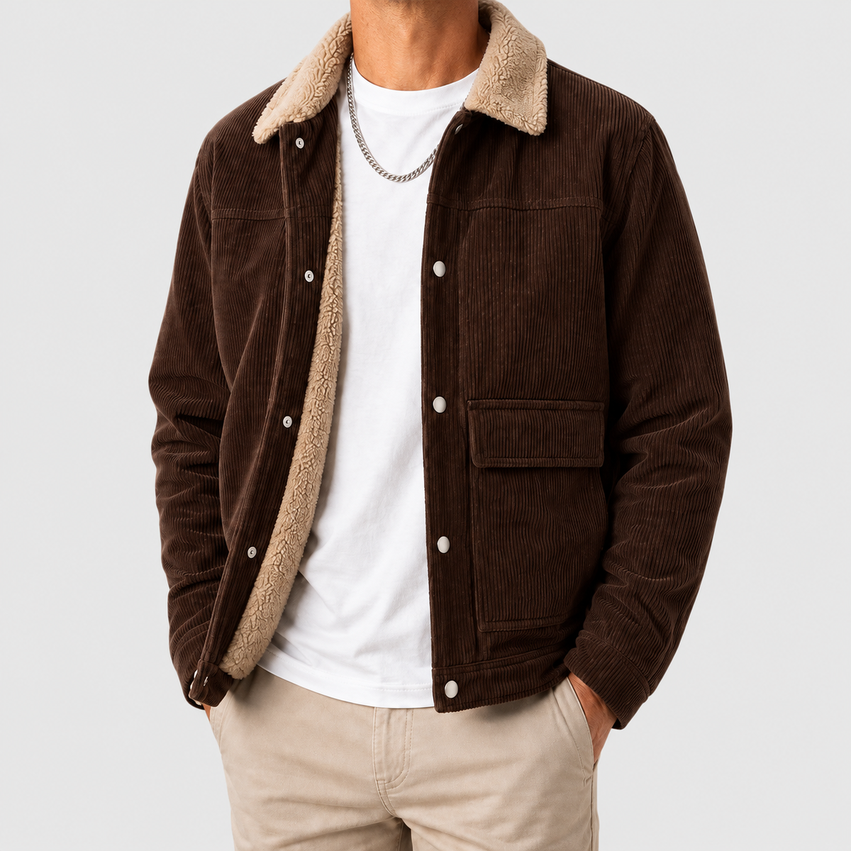 Arlington | Men’s Corduroy Sherpa-Lined Winter Jacket — Brown