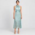 Halter Midi Dress with Circle-Detail Skirt in mint - front view on model