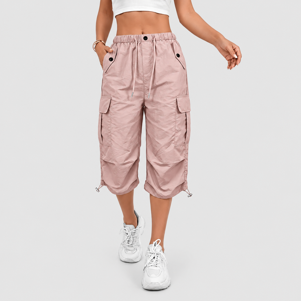 Aurelia-Claire | Women’s Cropped Drawstring Cargo Pants — Pink