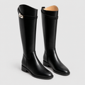 Aurelia | Women’s Knee-High Boots with Strap Clasp — Black