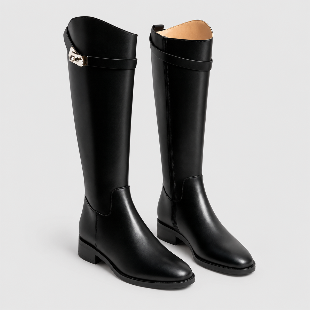 Aurelia | Women’s Knee-High Boots with Strap Clasp — Black