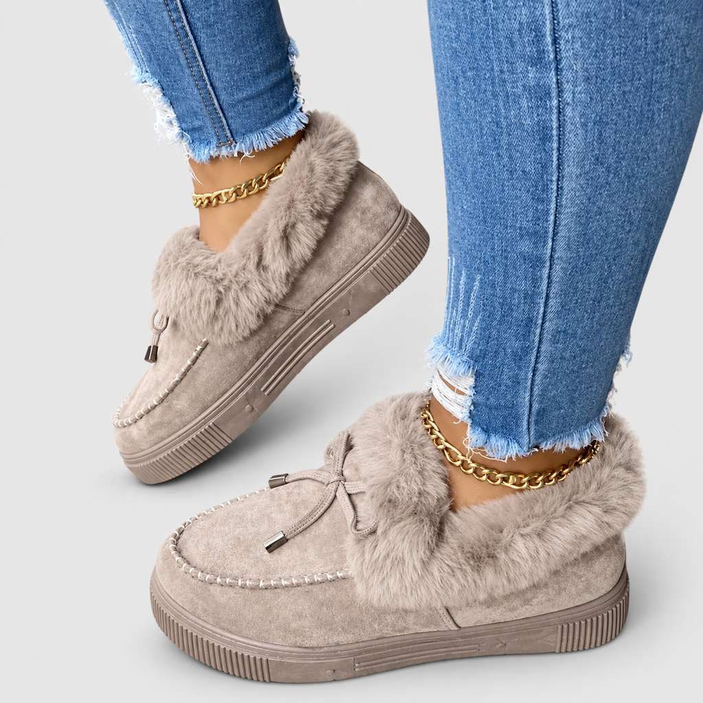 Aurette | Women’s Plush-Lined Moccasin Slip-On Winter Boots — Grey