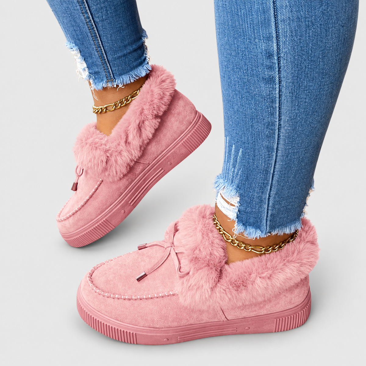 Aurette | Women’s Plush-Lined Moccasin Slip-On Winter Boots — Pink