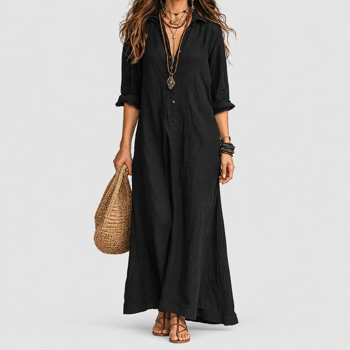 Avelora | Women’s Oversized Button-Front Maxi Dress — product detail 6