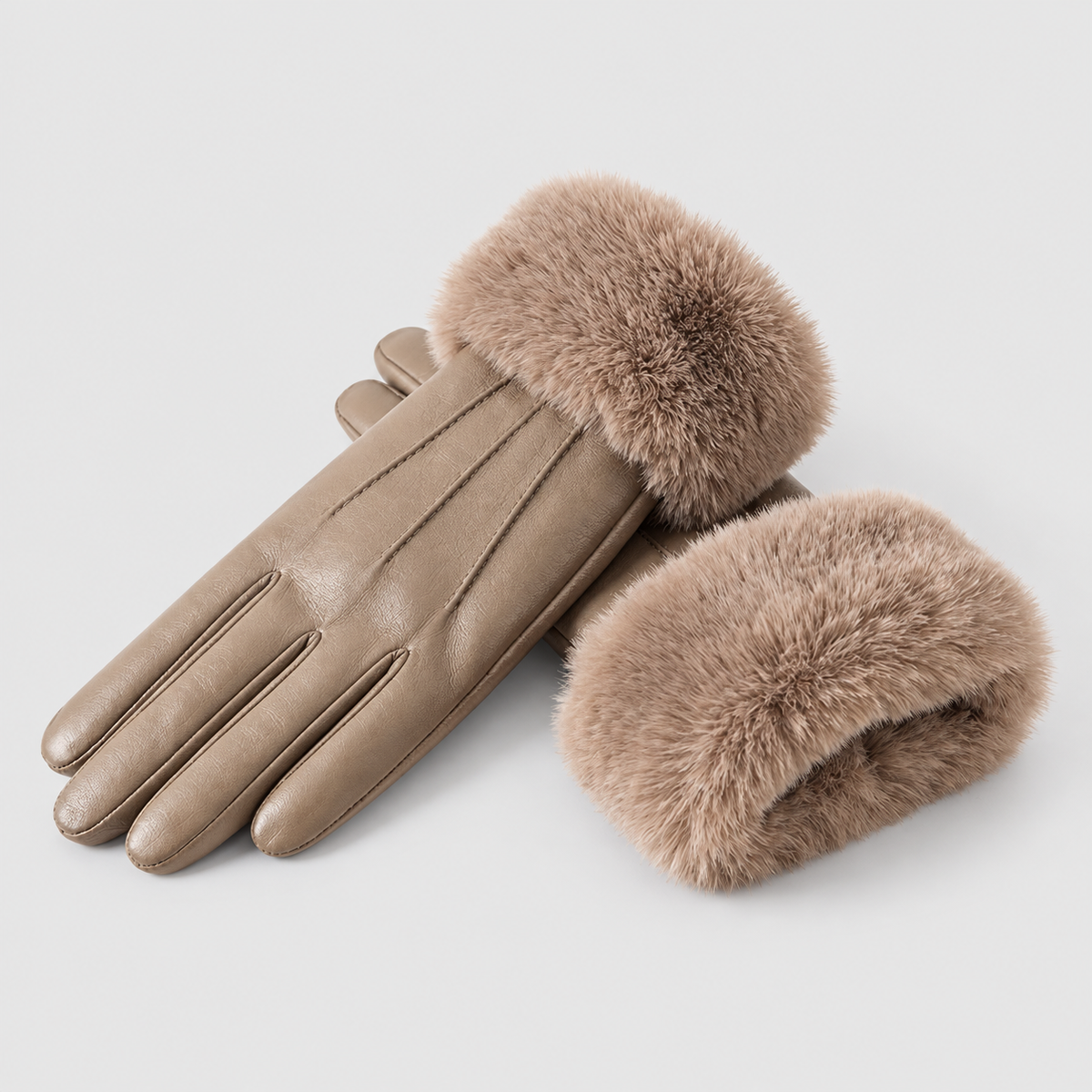 Azalina | Women’s Faux-Leather Gloves with Faux-Fur Cuffs — product detail 2