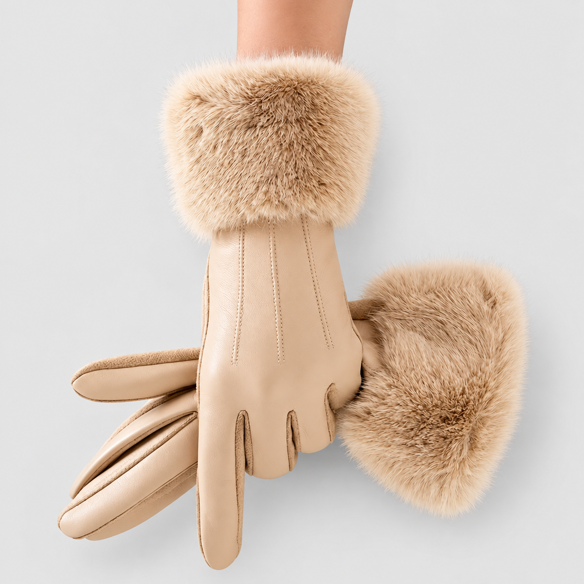 Azalina | Women’s Faux-Leather Gloves with Faux-Fur Cuffs — product detail 3