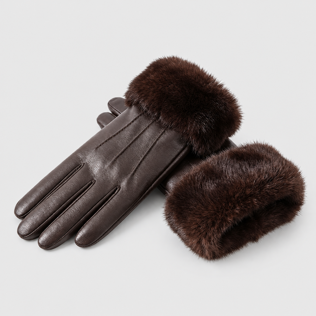 Azalina | Women’s Faux-Leather Gloves with Faux-Fur Cuffs — product detail 6