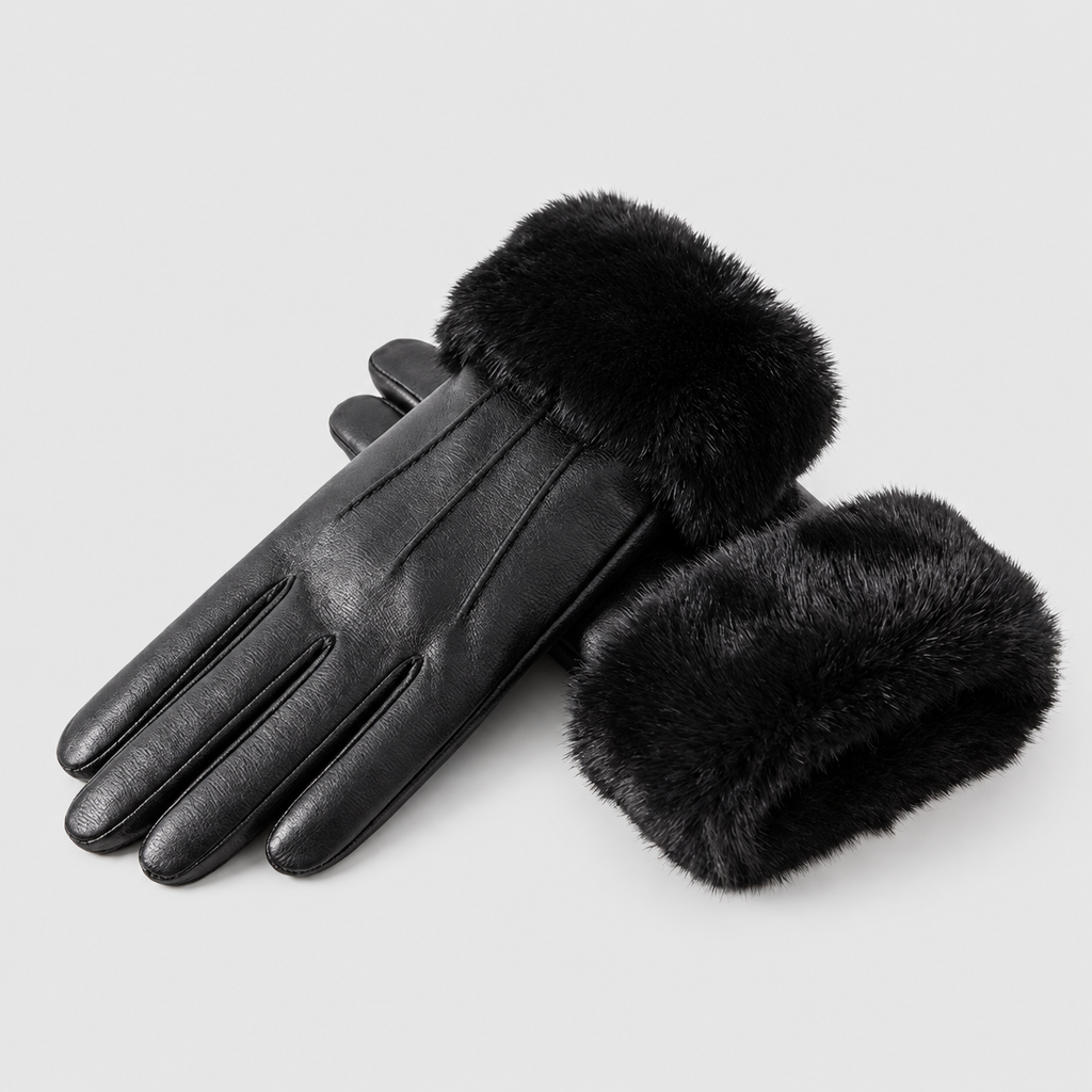 Azalina | Women’s Faux-Leather Gloves with Faux-Fur Cuffs — product detail 8