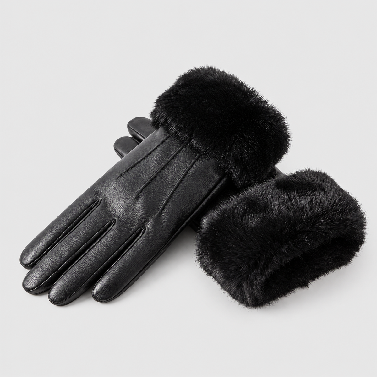 Azalina | Women’s Faux-Leather Gloves with Faux-Fur Cuffs — product detail 8