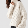 Beatrix-Claire | Women’s Diamond-Knit Turtleneck Sweater — Beige