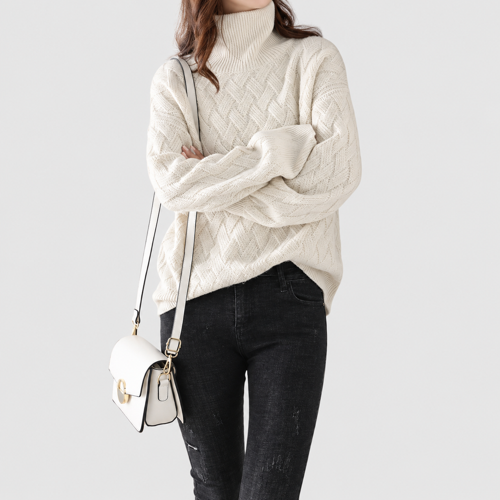 Beatrix-Claire | Women’s Diamond-Knit Turtleneck Sweater — product detail 2