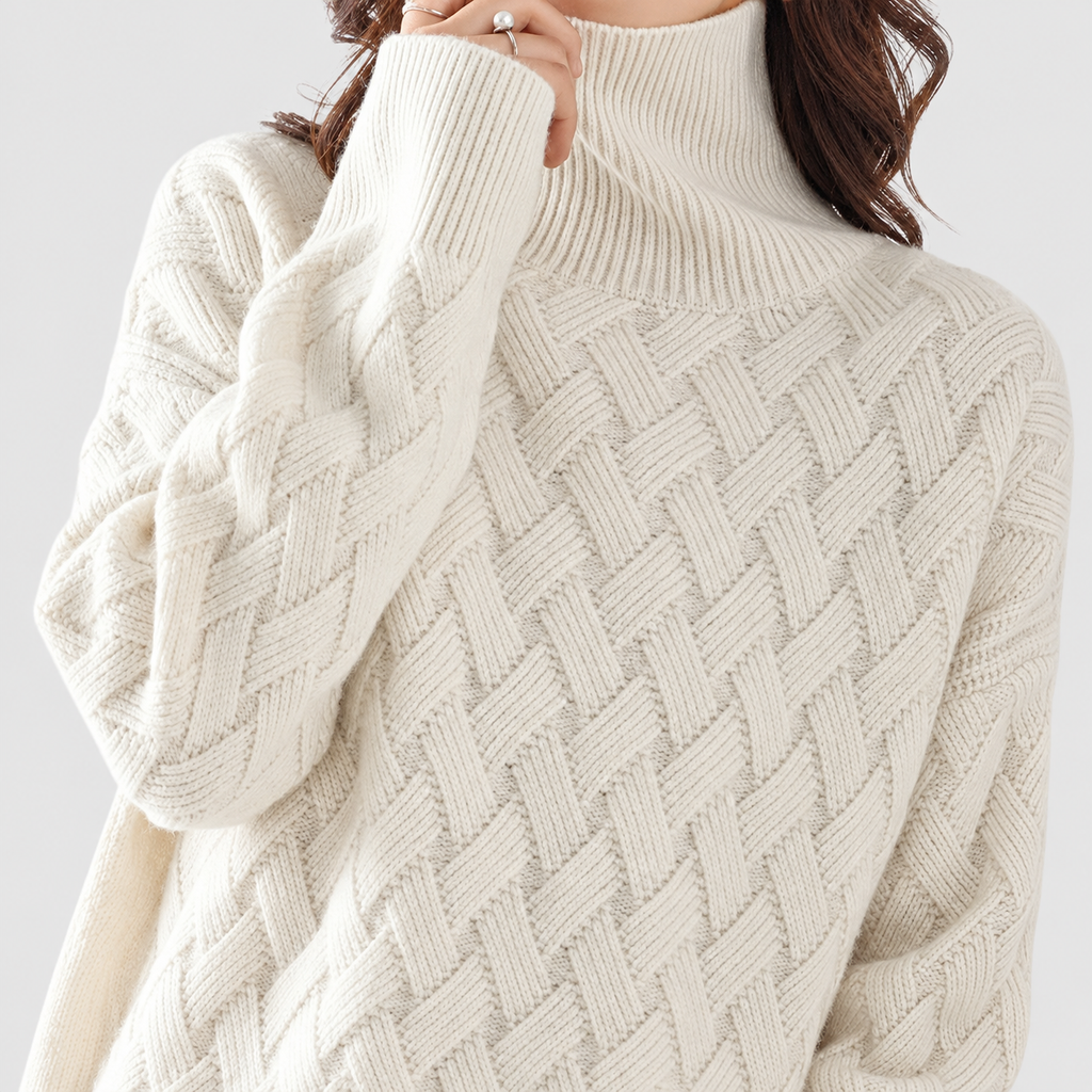 Beatrix-Claire | Women’s Diamond-Knit Turtleneck Sweater — product detail 3